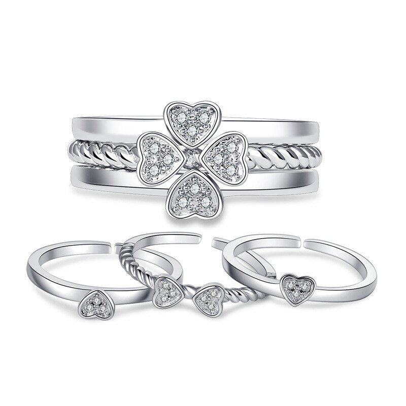 Buzzdaisy Three-in-One Four Leaf Clover BFF Rings