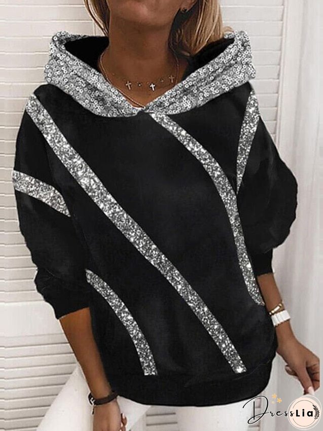 Hoodie Pullover Casual Silver Light gray Camo / Camouflage Loose Fit Daily Hooded Long Sleeve S M L XL XXL for Women