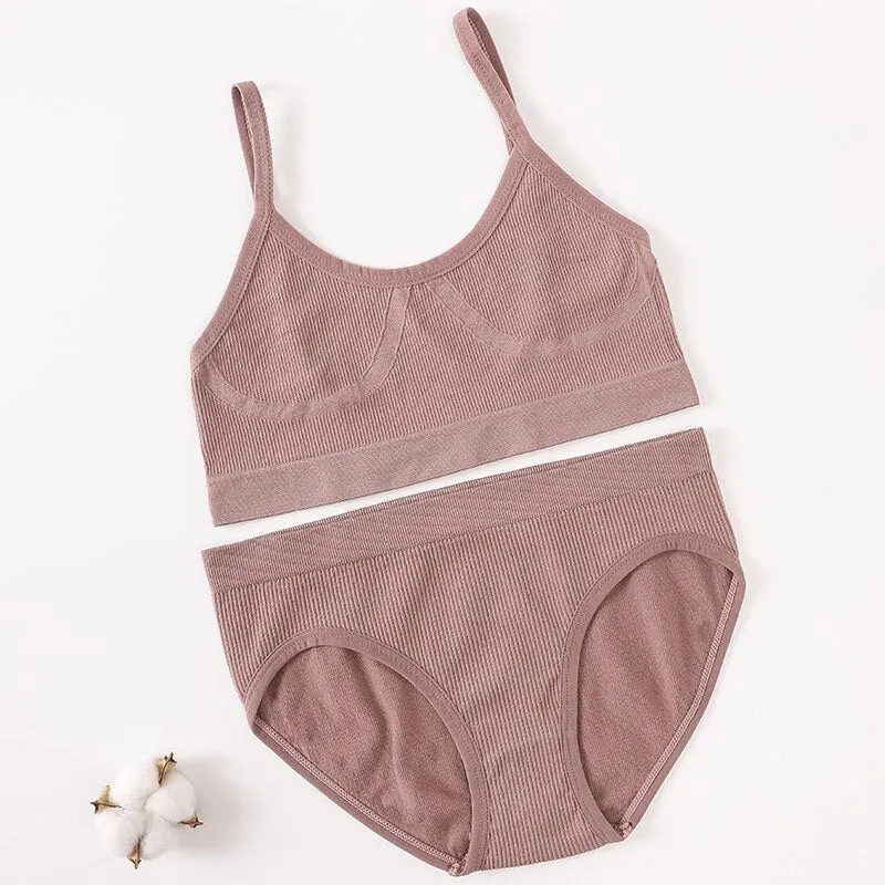 Women Bra Panties Set Seamless Bra Brief Cropped Cami Bralette Crop Top Brassieres Sexy Lingerie Active Bra Sport Underwear Set