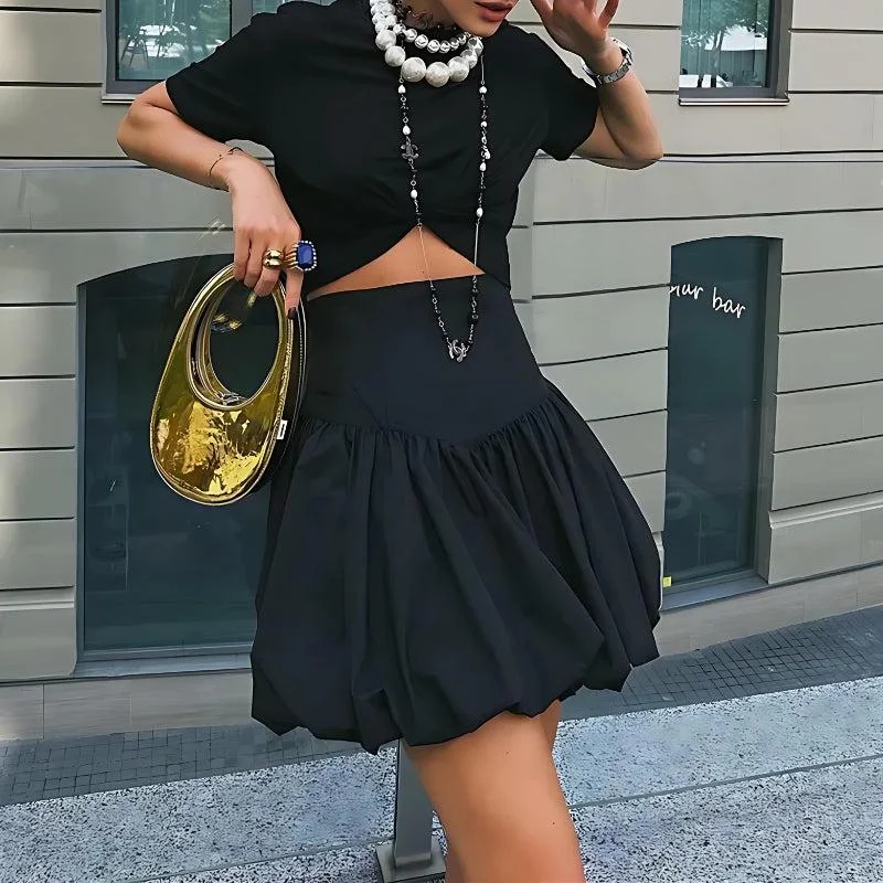 Brownm Waist Bubble Mini Skirt