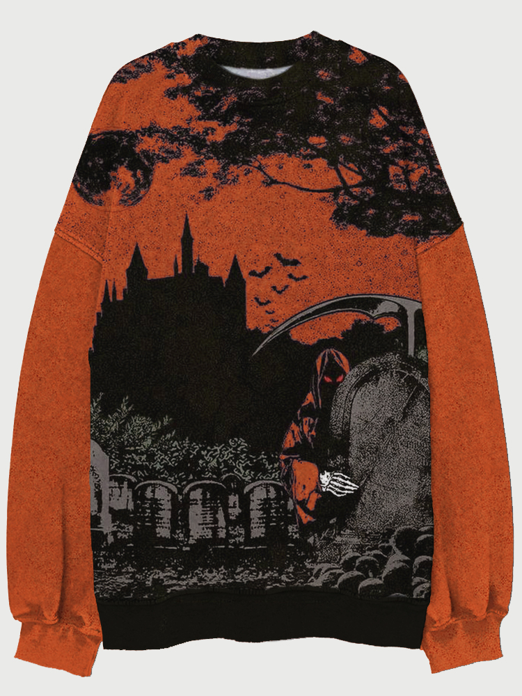 Vintage Death And Graveyard Art Washed Sweatshirt wearshes