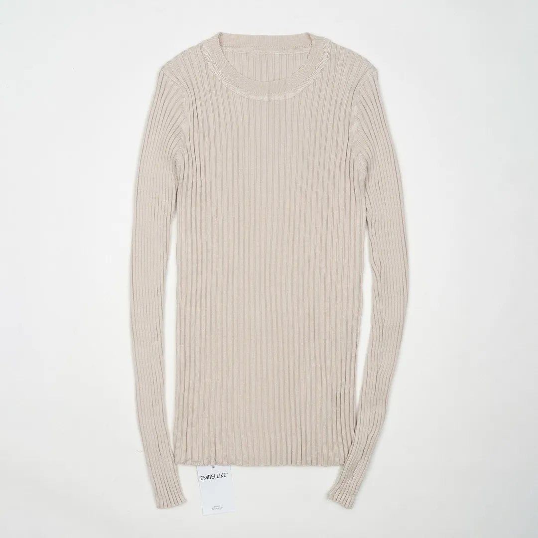Women Sweater Pullover Basic Ribbed Sweaters Cotton Tops Knitted Solid Crew Neck With Thumb Hole