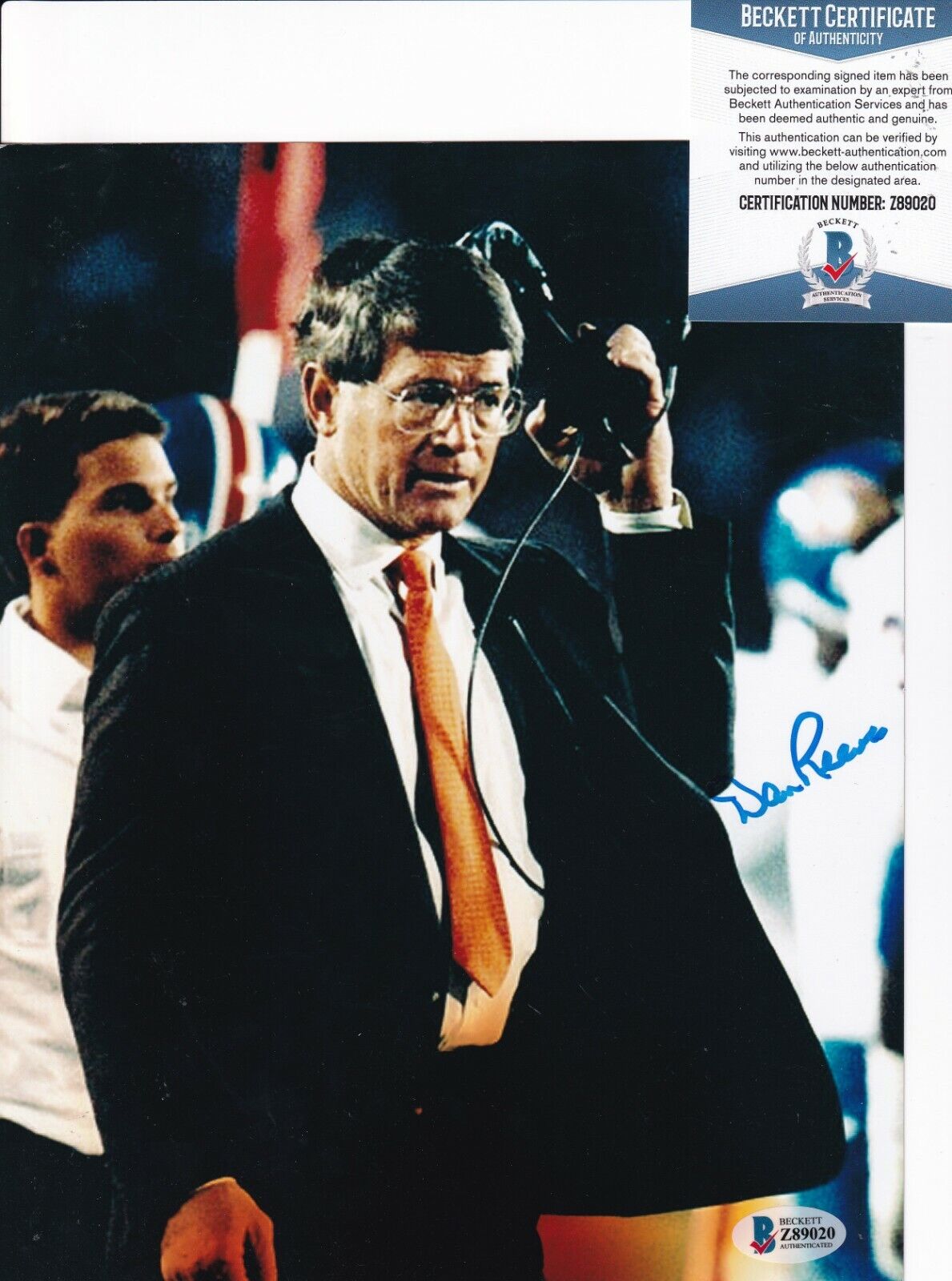 DAN REEVES signed (DENVER BRONCOS) Football 8X10 Photo Poster painting BECKETT BAS Z89020