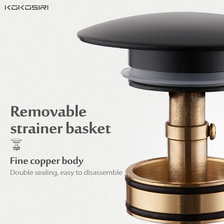 HEROBAI Pop-Up Sink Drain Without Overflow – Anti-Clogging With Removable Filter Basket, Brass & Stainless Steel, Standard Size