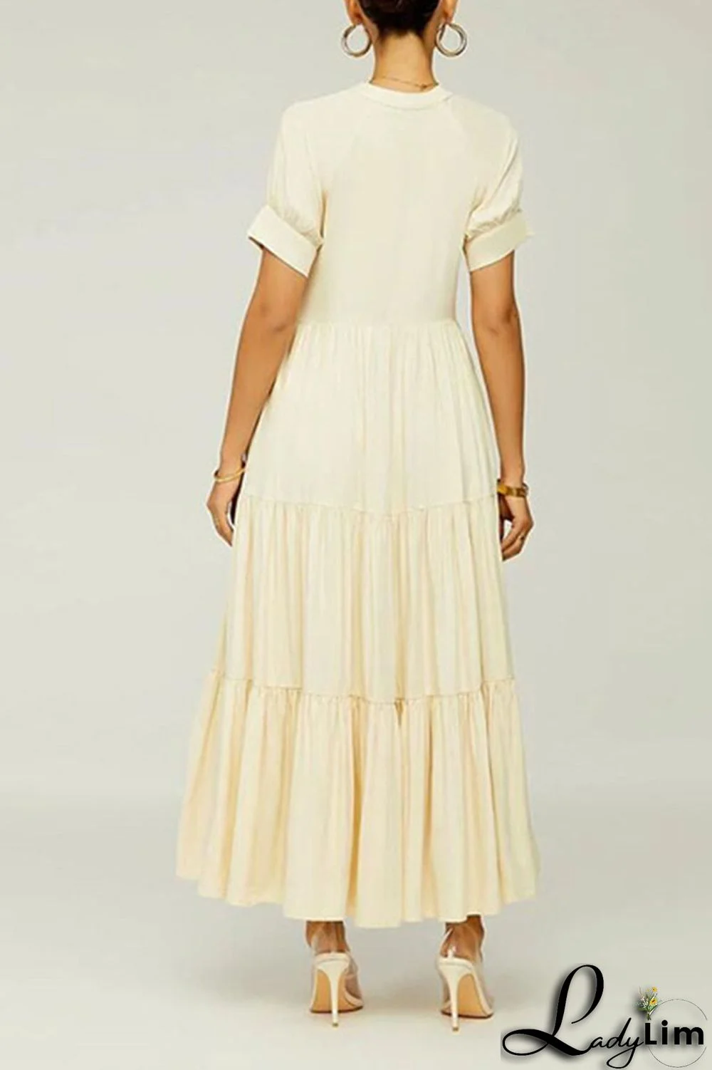 Black Casual Solid Patchwork Fold O Neck A Line Dresses