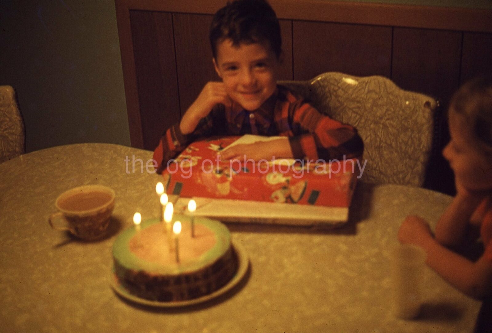 BIRTHDAY BOY Vintage 35mm FOUND SLIDE Transparency CAKE Original Photo Poster painting 10 G