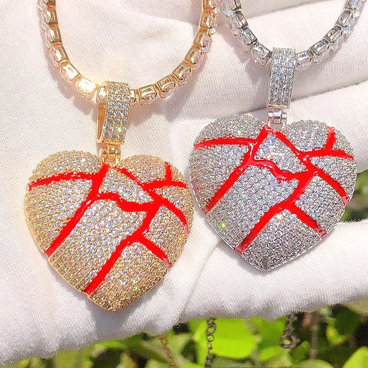 Iced Out Diamond Broken Heart Pendant Necklaces