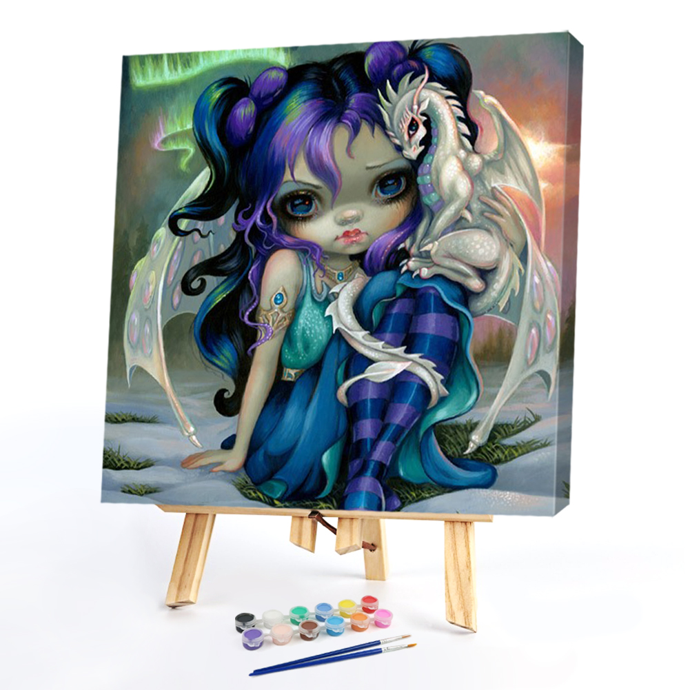 

40*40CM - Paint By Numbers - Big Eyes Doll and Dragon, 501 Original