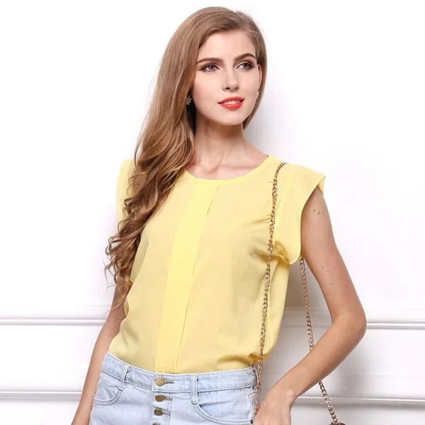 CUHAKCI Summer Chiffon Blouse Hollow Out Tops Women Fashion Womens Short Petal Sleeve Casual Shirts