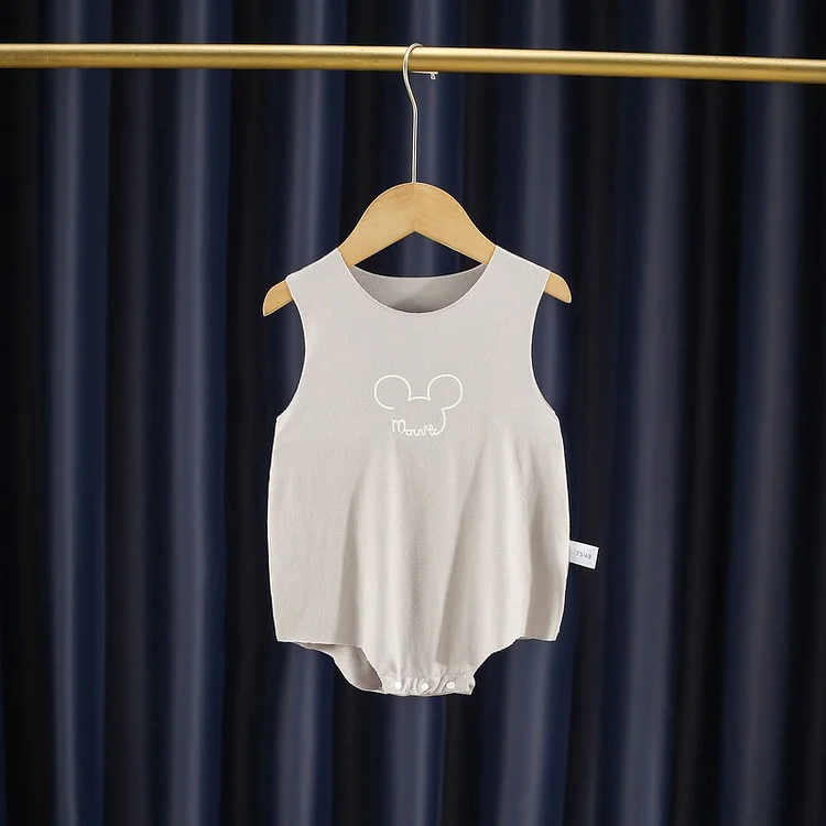 Baby Boy/Girl Mich Pattern Solid Color Sleeveless Bodysuit