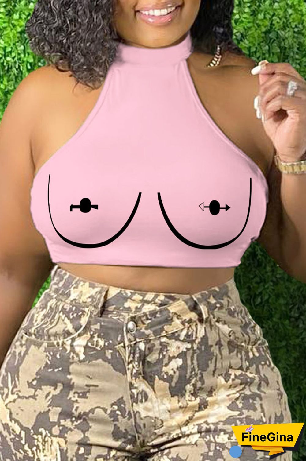 Brick Red Sexy Print Patchwork O Neck Tops