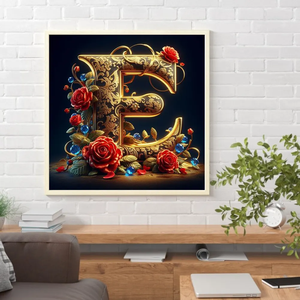 Diamond Painting - Full Round Drill - Flower Letter E(Canvas|30*30cm)