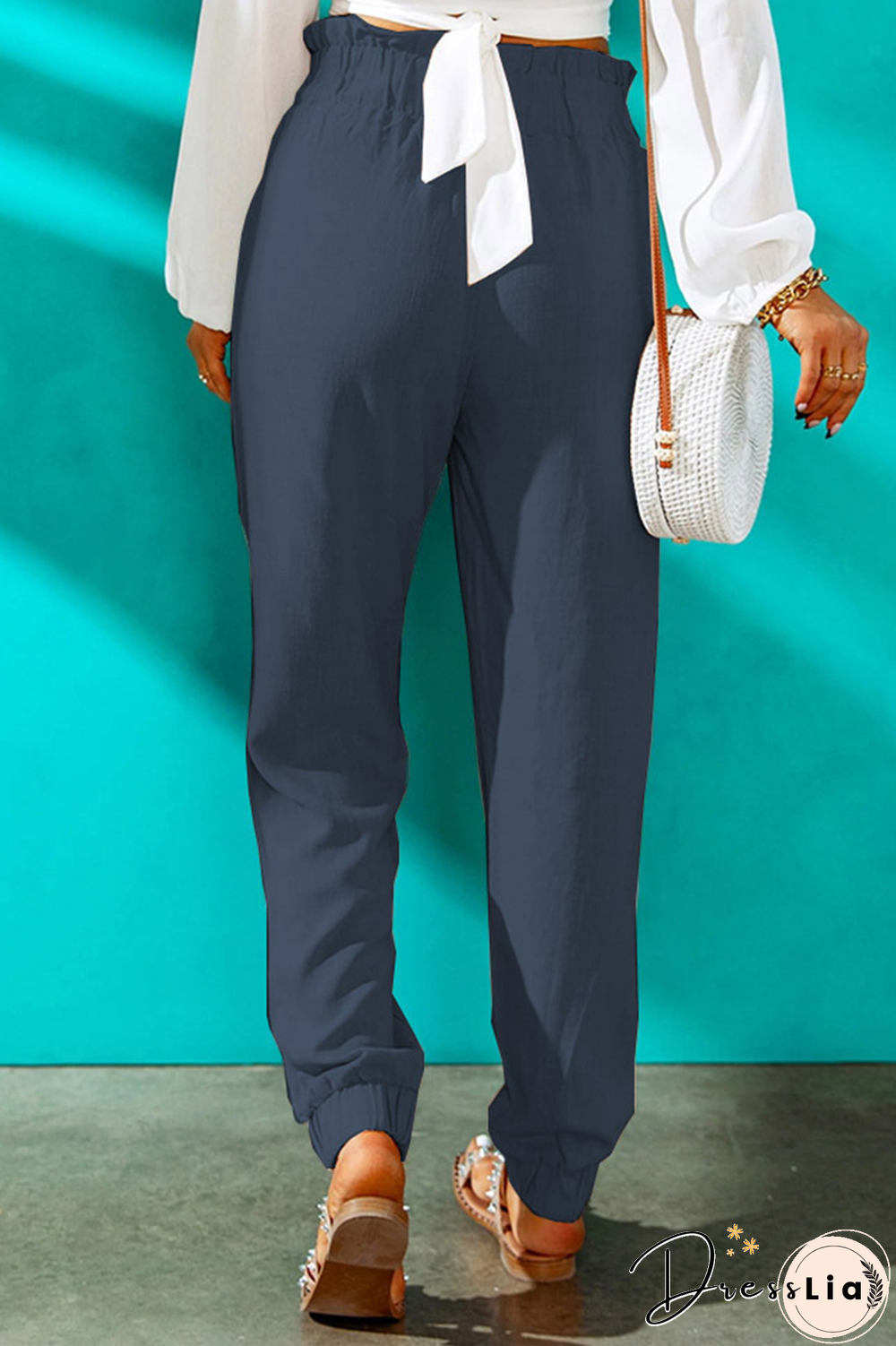 Casual Solid Patchwork Harlan High Waist Harlan Solid Color Bottoms(10 Colors)