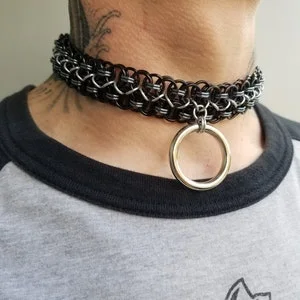 pornhint Pornhint Dark Grey Chainmail Fetish Collar, Day Collar