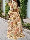 Floral-Print Long Sleeves Maxi Dress