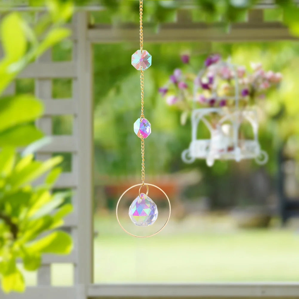 5pcs Hanging Moon Sun Heart Ball Light Catcher Crystal Outdoor Wind Chime