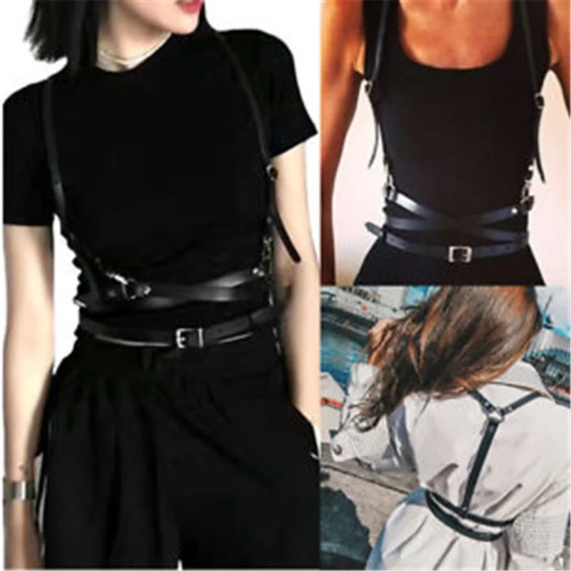 Retro Punk Strap Girdle Sexy Women Handmade Belt Decorative Shirt Dress PU leather Smooth Buckle Vest Harness Belt For Women