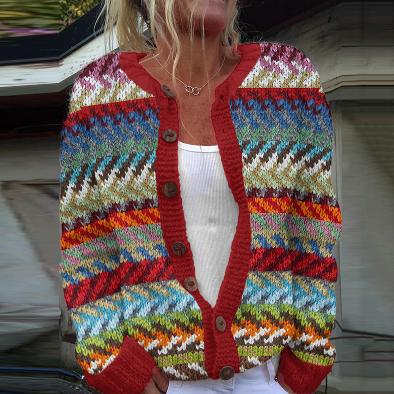 Comstylish Vintage Fairman Island Wave Jacquard Sweater Cardigan