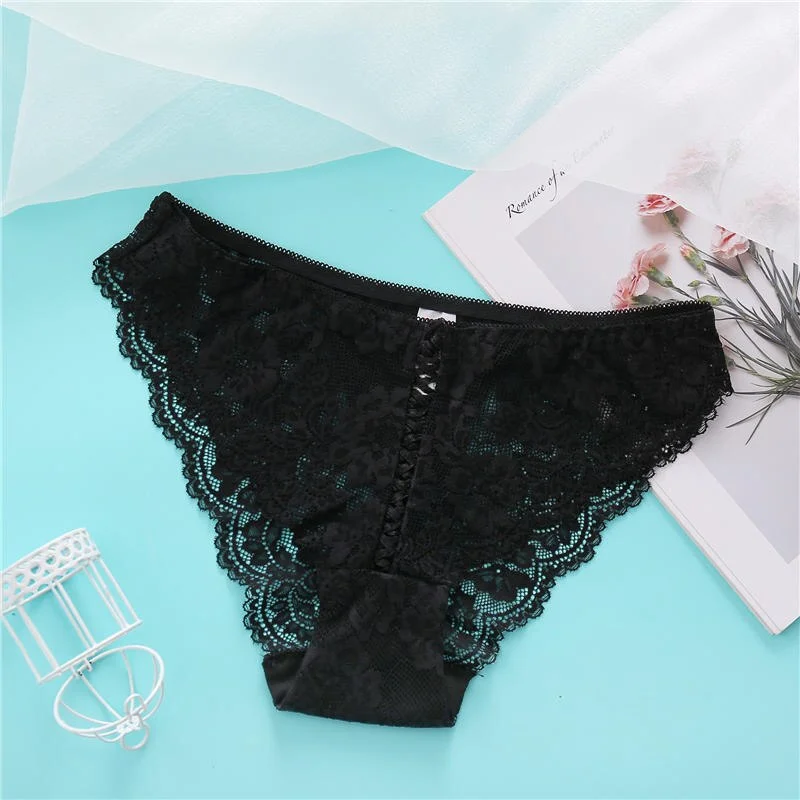 Sexy Lace Panties Perspective Underwear Women Underpants Front Cross Design Soft Cotton Crotch Panties Lingerie for Female Panty