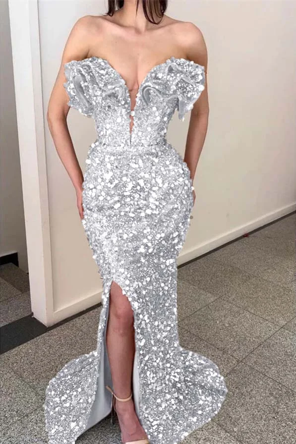 Daisda Gold Sequins Mermaid Evening Dress Sleeveless
