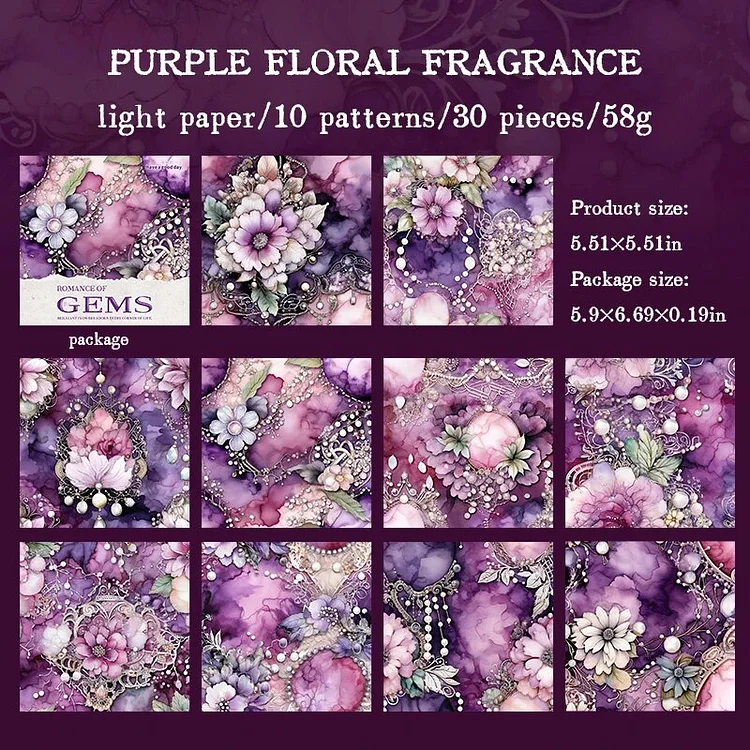 Journalsay 30 Sheets Gem Romance Series Vintage Flower Pearl Material Paper
