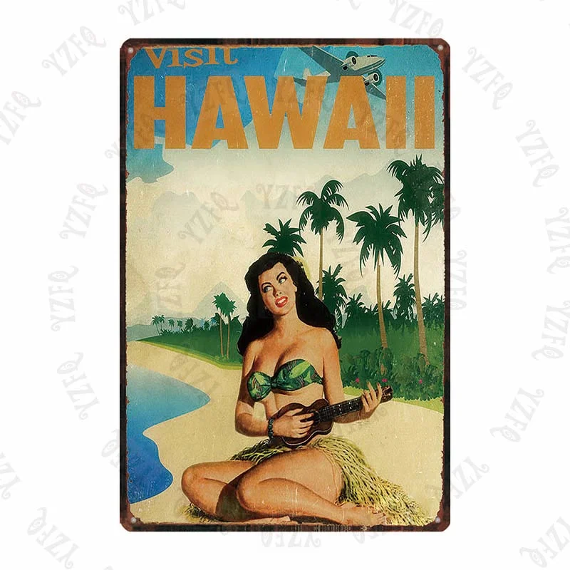 Athvotar Hawaii Travel City Vintage Metal Sign Hula Dance Wall Retro Poster Bar Art Home Craft Decor Cuadros DU-5415A