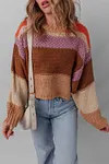 Women's Cropped Colorblock Drop Shoulder Chunky Knitted Sweater