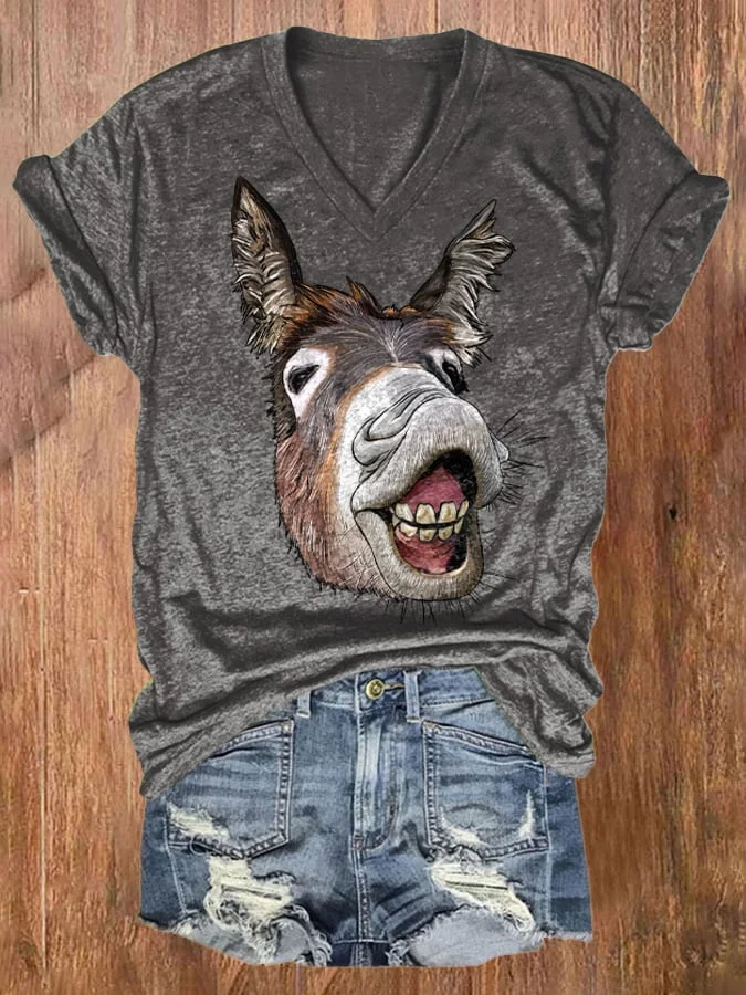 Donkey Face Print Short Sleeve T-Shirt