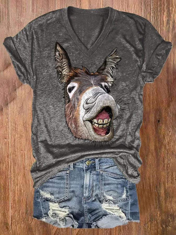 Donkey Face Print Short Sleeve T-Shirt socialshop