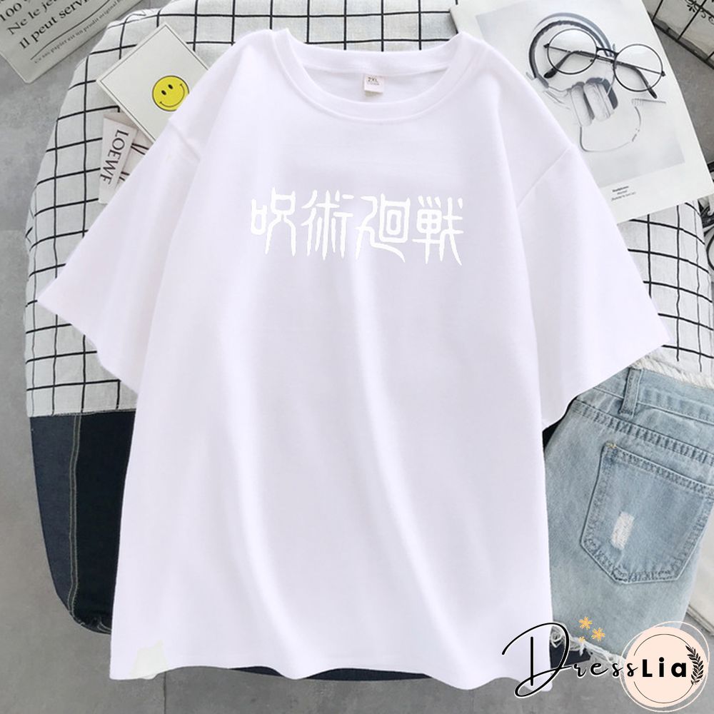 Jujutsu Kaisen Japanese Letter Style Print T-Shirts Fashion Anime Tops O-Neck Loose Short Sleeve New Summer Soft T Shirt Women's