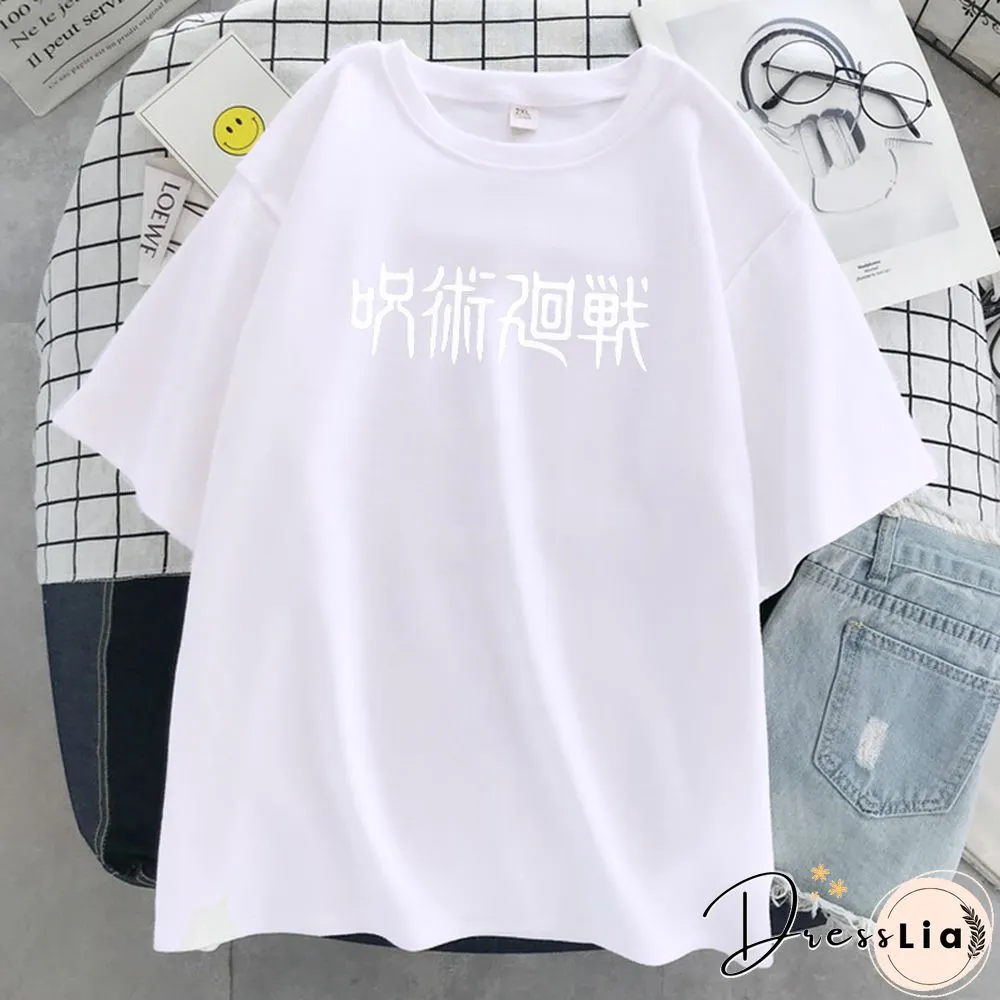 Jujutsu Kaisen Japanese Letter Style Print T-Shirts Fashion Anime Tops O-Neck Loose Short Sleeve New Summer Soft T Shirt Women's
