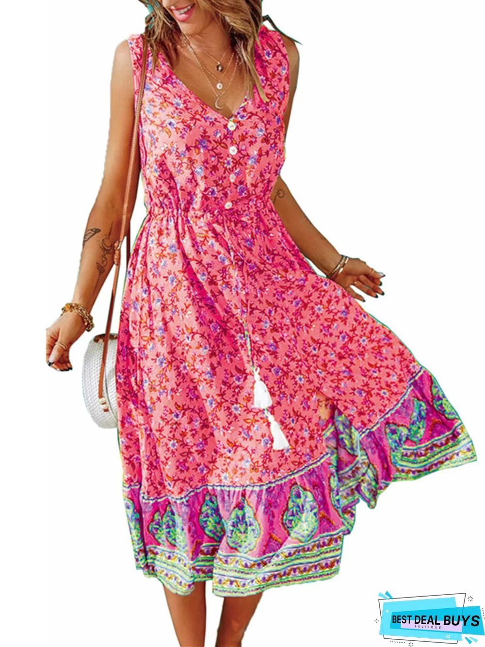 New French Floral Print Dress Fashion High-end Women's Wear