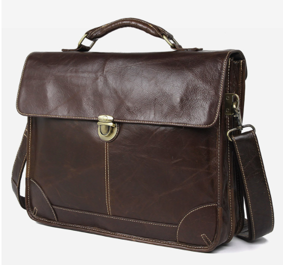 Brown distressed leather computer bag , real full grain leather laptop bags for men , slim leather document bag briefcase