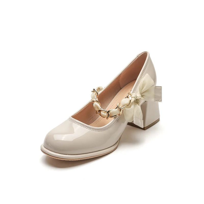 Uveng Uveng Women's Mary Jane Shoes 2024 New Summer Thick Heeled And Shallow-Mouthed French Fairy With Skirt Single Shoes
