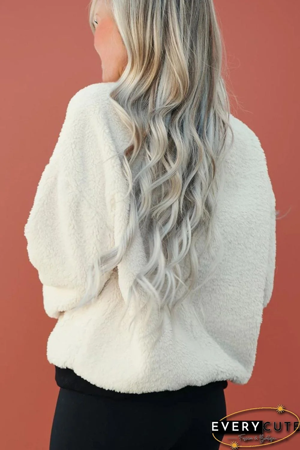 White Fleece Pullover Sweatshirt