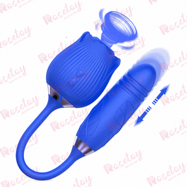 The Rose Toy Clit Sucker With Thrusting Bullet Vibrator - Blue  