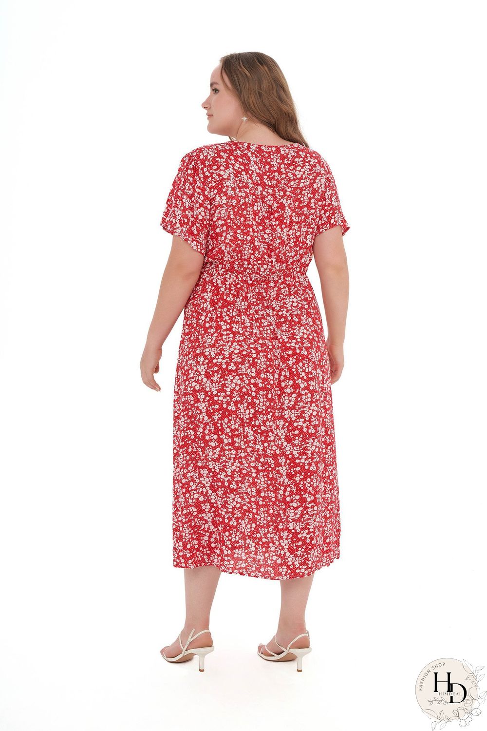 Floral Print Short-sleeved Side-slit Midi Dress P11922
