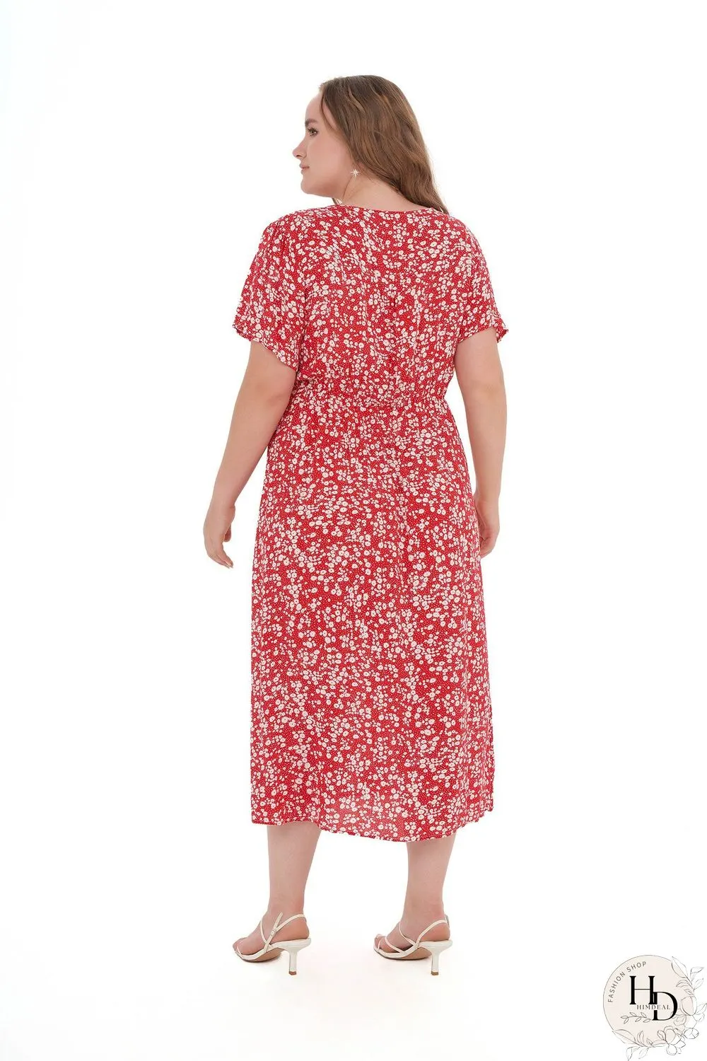 Floral Print Short-sleeved Side-slit Midi Dress P11922