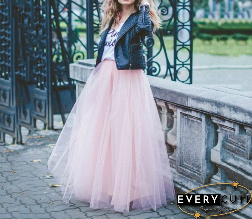 Plus Size Hot Pink 5 Layers Tulle Skirt Summer Maxi Skirts Tutu Pleated Skirtnew