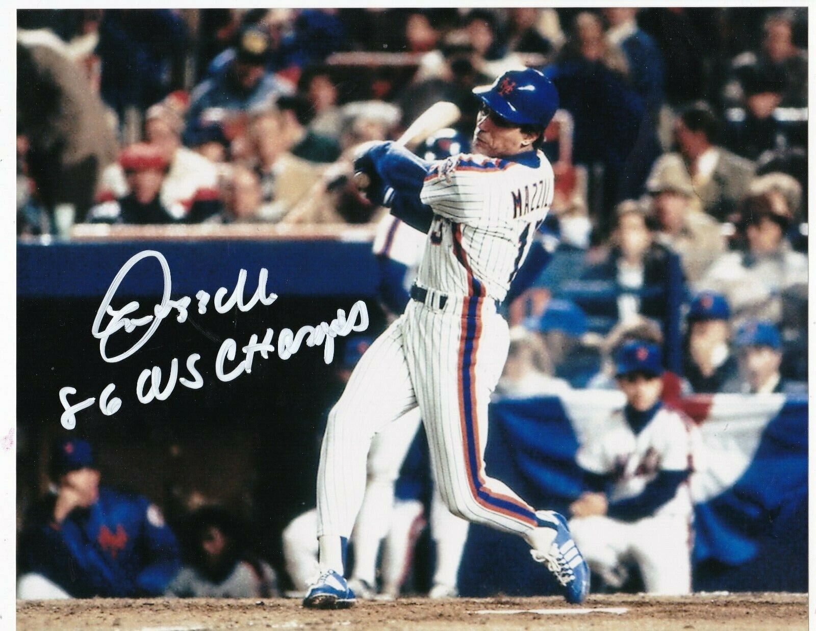 LEE MAZZILLI NEW YORK METS 86 WS CHAMPS ACTION SIGNED 8x10