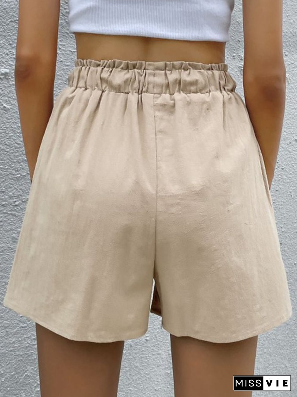 Cotton Linen Loose Drawstring Women's Commuter Casual Wide-leg Shorts
