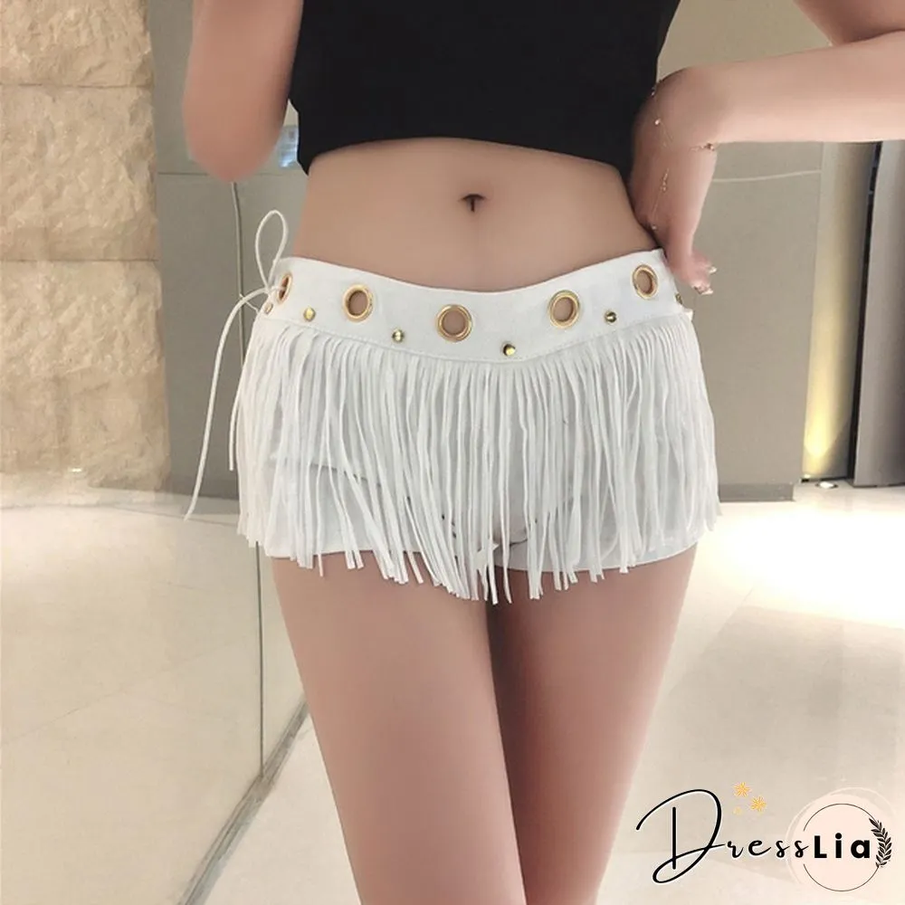 Women Tassel Denim Jeans Low Waist Hot Pants Nightclub DJ Slim Shorts