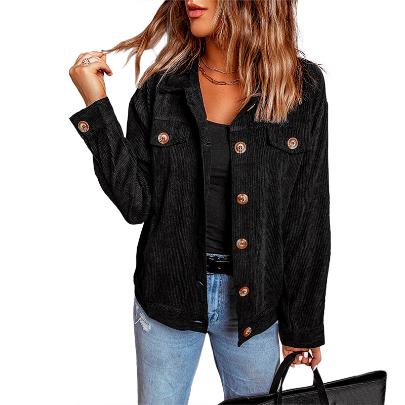 Mature Women Button Casual Jacket Shirt Corduroy Shirt