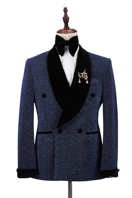 Unique Shawl Lapel Dark Navy Black Prince Suit For Wedding With Double Breasted | Ballbellas Ballbellas