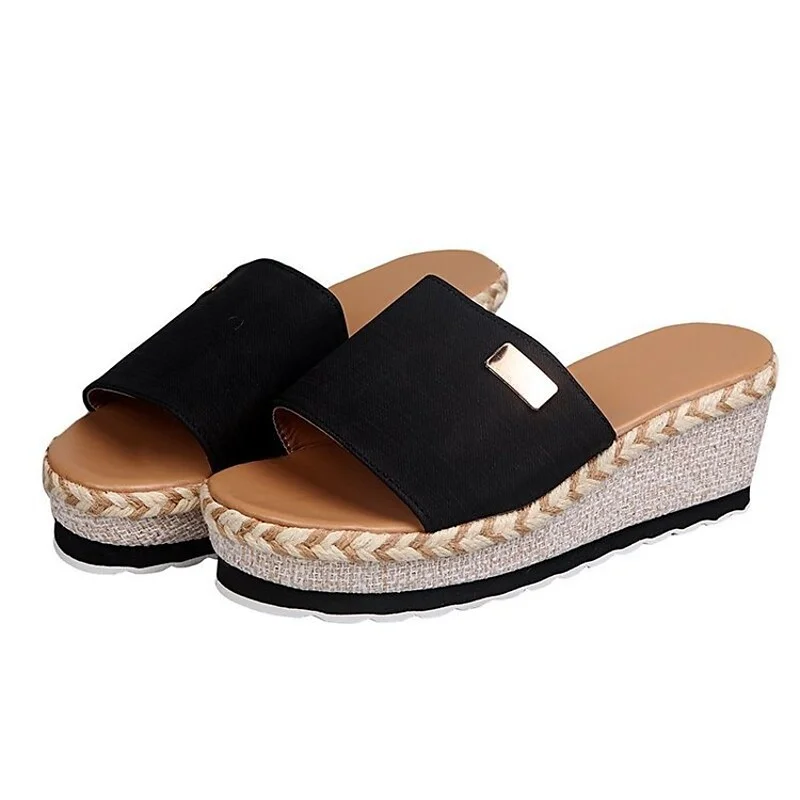 Women's Sandals Wedge Sandals Espadrilles Platform Sandals Platform Wedge Heel Round Toe Casual Rubber Loafer Solid Colored Light Brown Black Yellow | IFYHOME