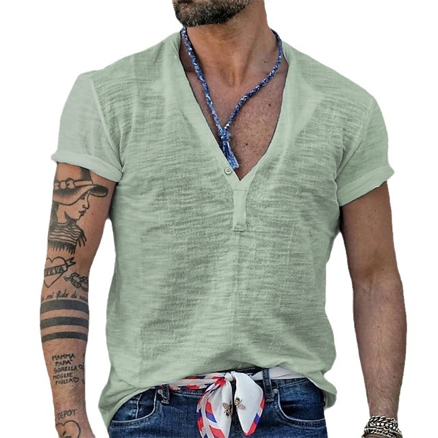Men's Henley Casual T-shirt Short Sleeve Summer Top