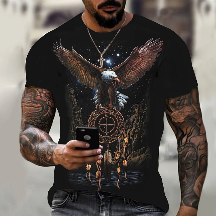 3D Star Wolf Print Short Sleeve T-Shirt Men's Short Sleeves at Hiphopee