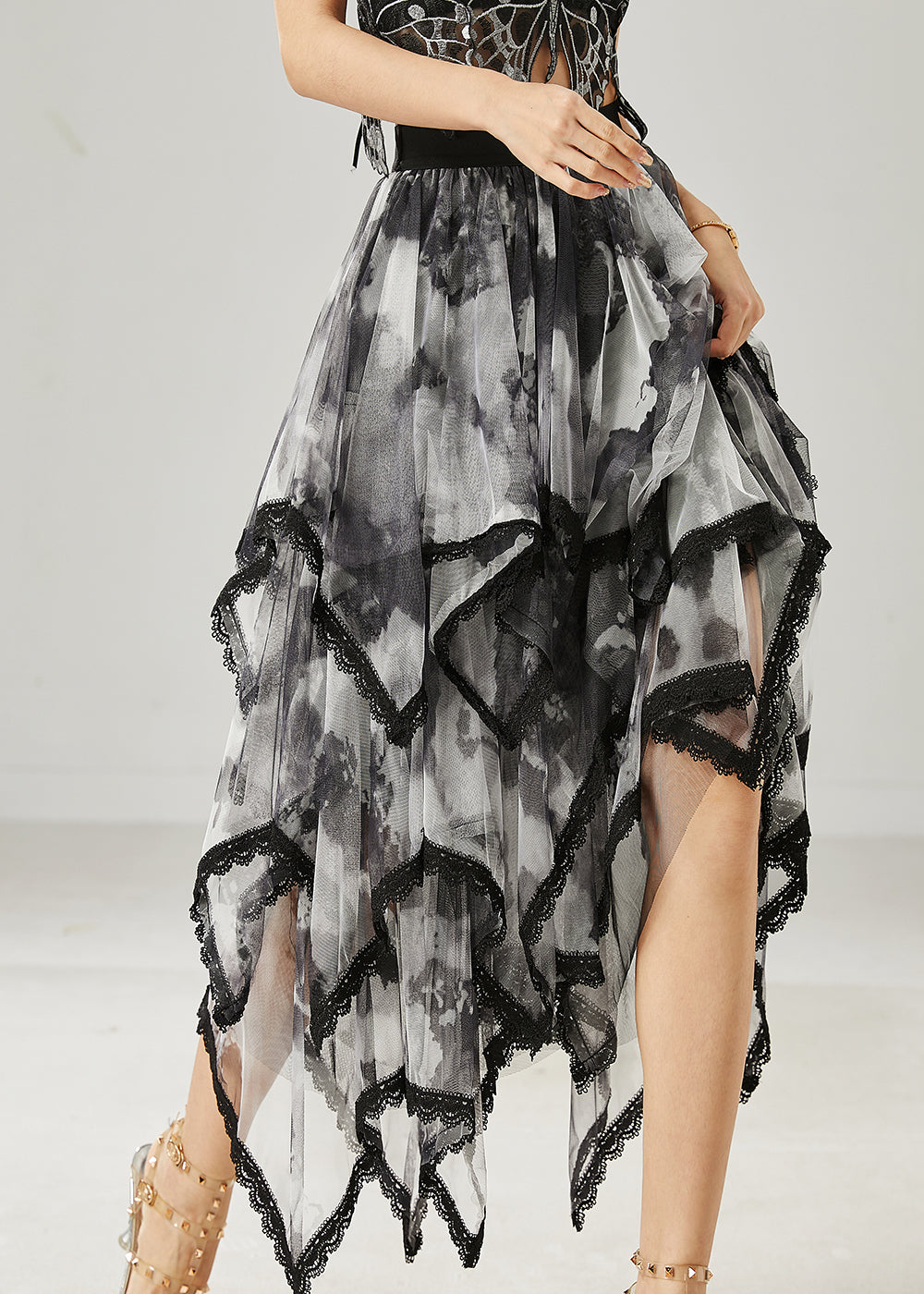 VCSHOES Black Tie Dye Layered Tulle Skirt Summer