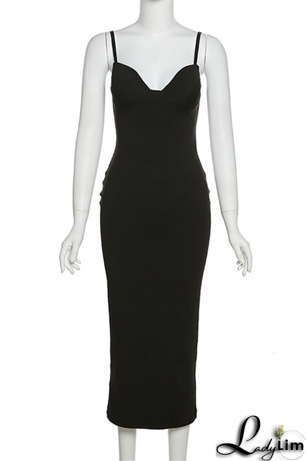 Khaki Sexy Casual Solid Backless Spaghetti Strap Long Dress