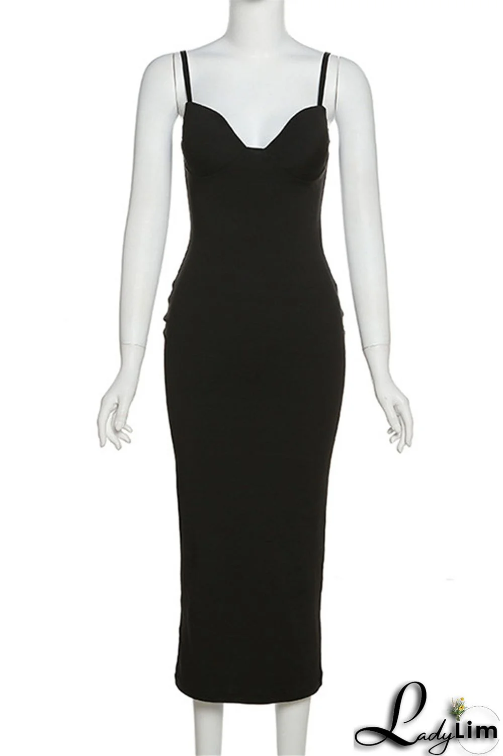 Khaki Sexy Casual Solid Backless Spaghetti Strap Long Dress